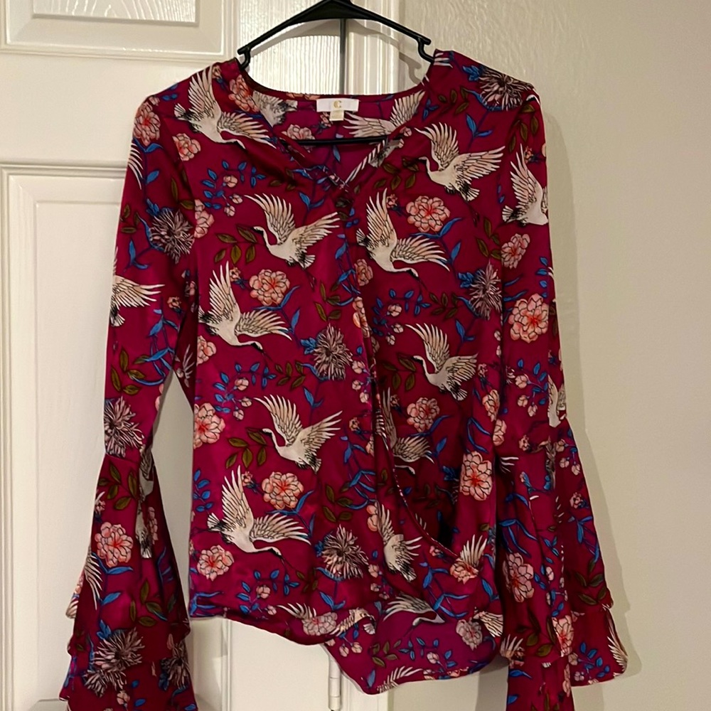 Silk top with birds print in small